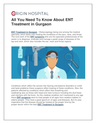 All You Need To Know About ENT Treatment in Gurgaon