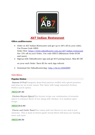 26% Off - Ab7 Indian Restaurant Kingswood, NSW