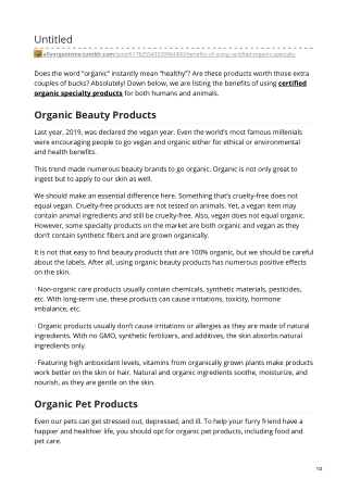 Benefits of Using Certified Organic Specialty Products with Humans and Pets