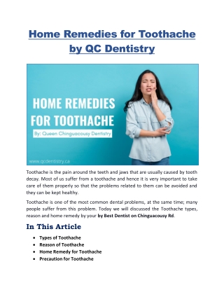 Toothache Home Remedy Tips by QC Dentistry