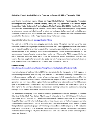 Isopropyl Alcohol Supply & Demand
