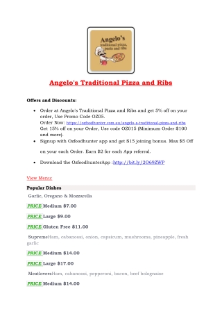 5% Off - Angelo's Traditional Pizza and Ribs Takeaway Padstow, NSW