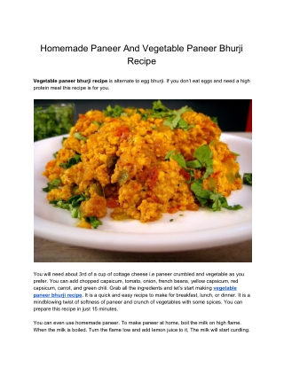 Homemade Paneer And Vegetable Paneer Bhurji Recipe