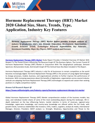 Hormone Replacement Therapy (HRT) Market 2020 Driving Factors, Industry Growth, Key Vendors And Forecasts To 2025