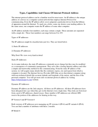 Different Types, Attributes And Classes Of Internet Protocol Address