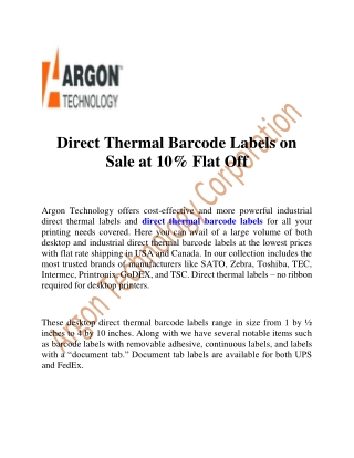 Direct Thermal Barcode Labels on Sale at 10% Flat Off