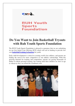 Do You Want to Join Basketball Tryouts with Ruh Youth Sports Foundation