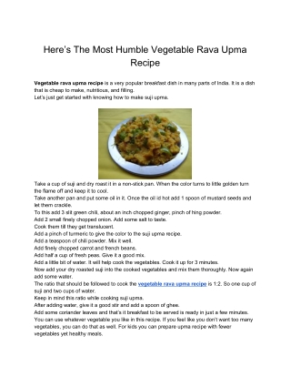 Here’s The Most Humble Vegetable Rava Upma Recipe