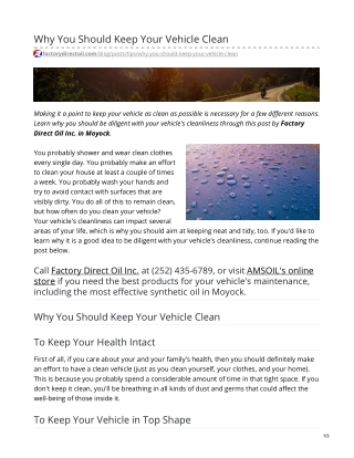 Why You Should Keep Your Vehicle Clean