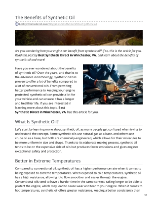 The Benefits of Synthetic Oil