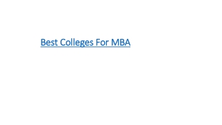 Best Colleges For MBA