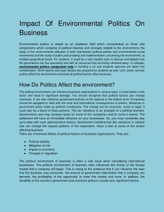 Impact Of Environmental Politics On Business