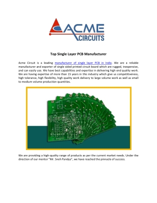 Single Side PCB Manufacturer in India