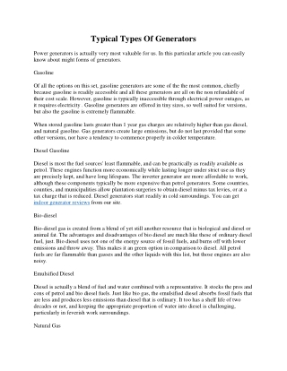 Common Kinds Of Generators