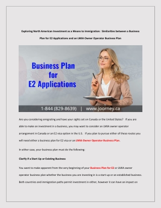 Exploring North American Investment as a Means to Immigration:  Similarities between a Business Plan for E2 Applications