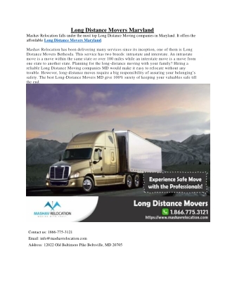 Long Distance Movers Maryland