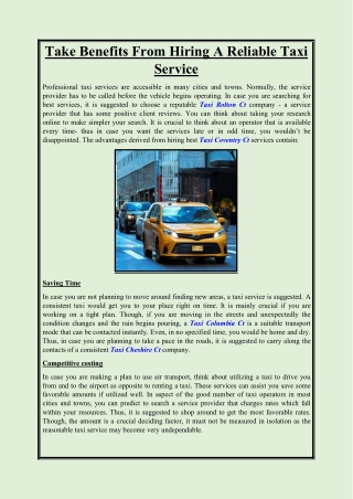 Take Benefits From Hiring A Reliable Taxi Service