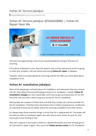 Voltas AC Service Jabalpur