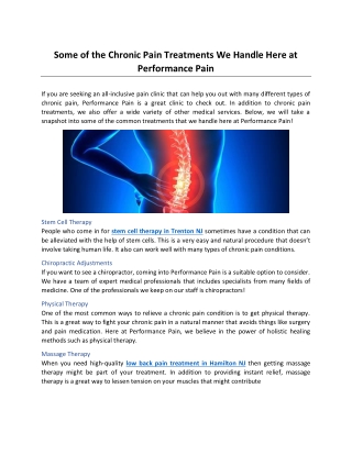 Some of the Chronic Pain Treatments We Handle Here at Performance Pain