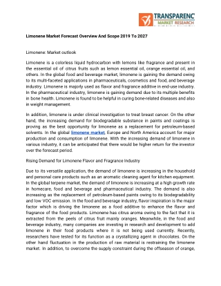 Limonene Market Forecast Overview And Scope 2019 To 2027