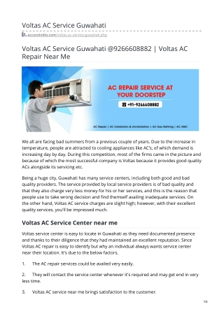 Voltas AC Maintenance Service in Guwahati 9266608882