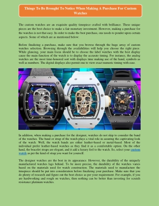 Things To Be Brought To Notice When Making A Purchase For Custom Watches