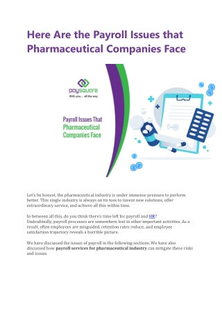 Here Are the Payroll Issues that Pharmaceutical Companies Face