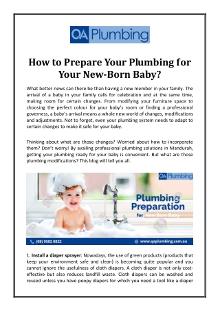 How to Prepare Your Plumbing for Your New-Born Baby?