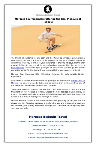 Holiday Tours in Morocco by Morocco Bedouin Travels