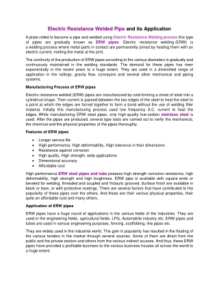 Electric Resistance Welded Pipe and its Application