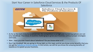 Salesforce Online Course:Start Your Career in Salesforce Cloud & Services