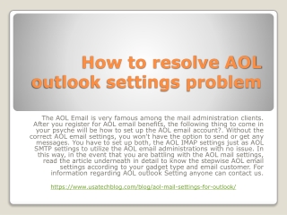 How to resolve AOL outlook settings problem