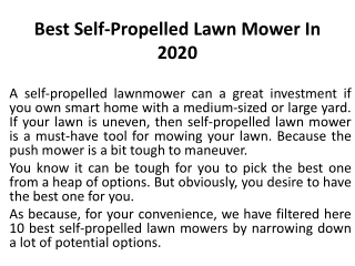 Best Self-Propelled Lawn Mower In 2020