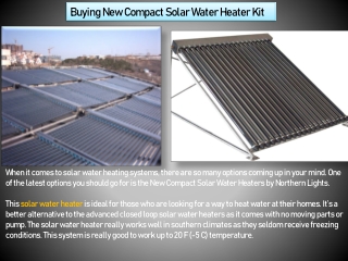 Buying New Compact Solar Water Heater Kit  - Northern Lights Solar Solutions