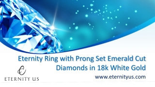 Eternity Ring with Prong Set Emerald Cut Diamonds in 18k White Gold - Eternity Us
