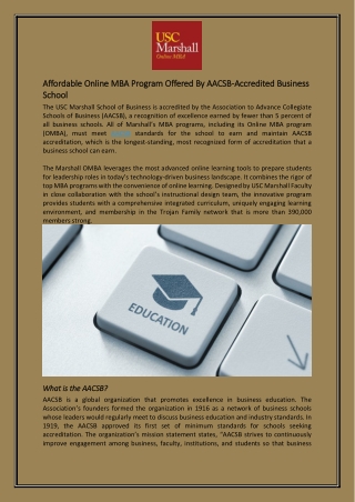 Affordable Online MBA Program Offered By AACSB-Accredited Business School