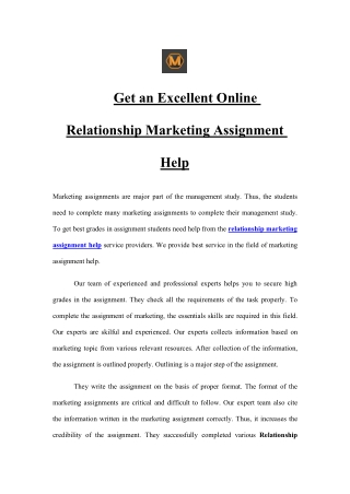Get an Exellent Online Relationship Marketing Assignment Help