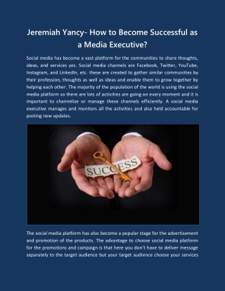 Jeremiah Yancy- How to Become Successful as a Media Executive?