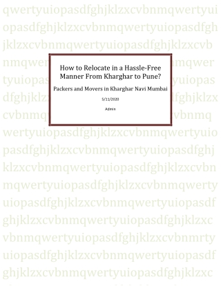 How to Relocate in a Hassle-Free Manner From Kharghar to Pune?