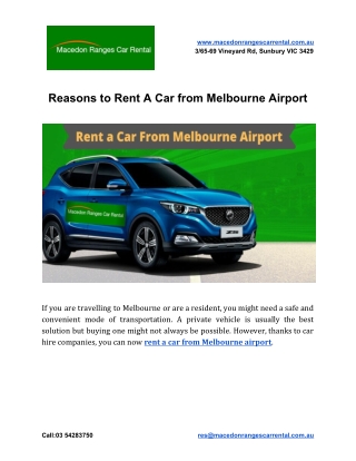 Reasons to Rent A Car from Melbourne Airport