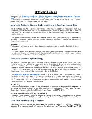 Metabolic Acidosis Market Size & Share, Epidemiology and Forecast 2030