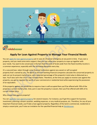 Apply for Loan Against Property to Manage Your Financial Needs