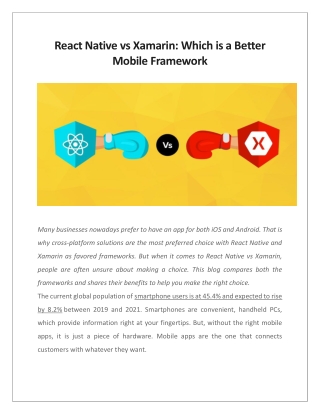 React Native vs Xamarin: Which is a Better Mobile Framework