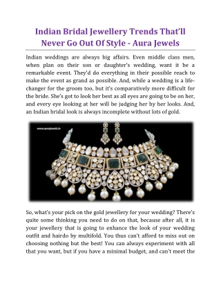 Indian Bridal Jewellery Trends That’ll Never Go Out Of Style - Aura Jewels