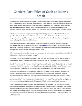 Carders Park Piles of Cash at Joker’s Stash