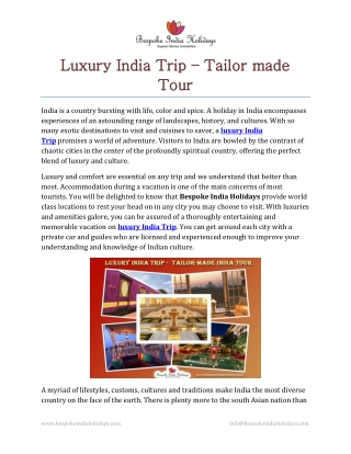 Luxury India Trip – Tailor made Tour
