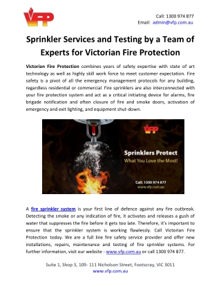 Sprinkler Services and Testing by a Team of Experts for Victorian Fire Protection