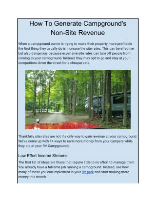 How To Generate Campground's Non-Site Revenue