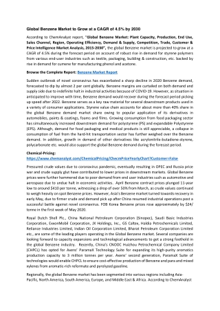 Benzene Demand & Supply, Analysis 2030