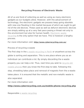 Recycling Process of Electronic Waste